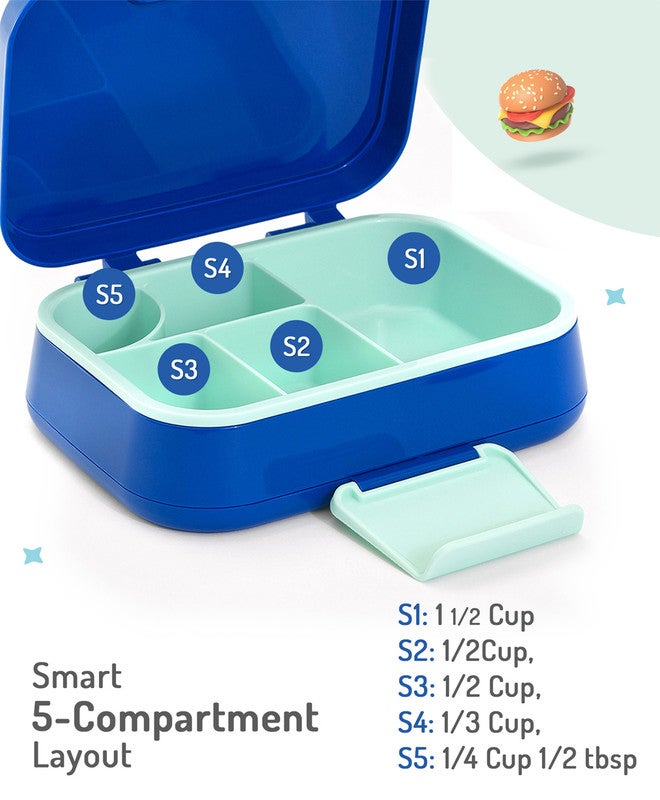 Bonfino Lunch Box with Spoon and Fork, Leak-Resistant Seal, Food-Grade PP and Silicone, Durable, 3 Years+, 1145 mL, 21.5 x 14.5 x 7.6 cm - Blue - Image 3