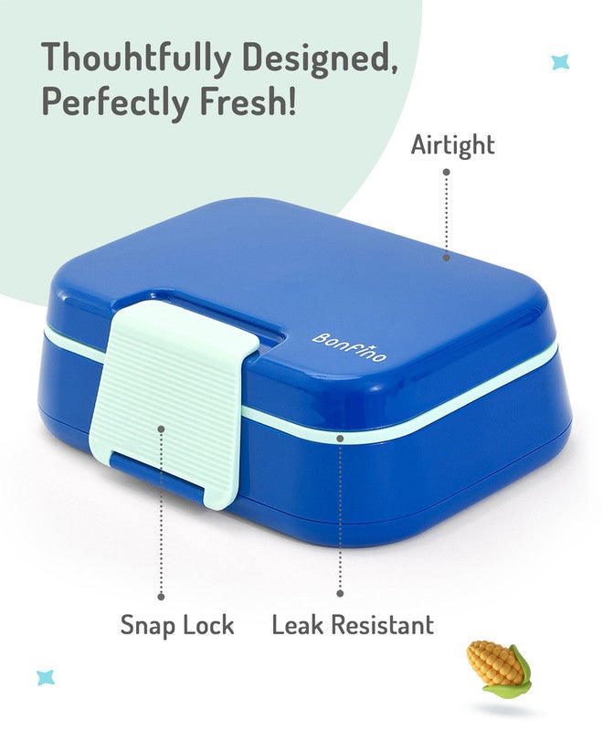 Bonfino Lunch Box with Spoon and Fork, Leak-Resistant Seal, Food-Grade PP and Silicone, Durable, 3 Years+, 1145 mL, 21.5 x 14.5 x 7.6 cm - Blue - Image 4