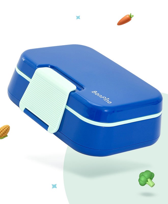 Bonfino Lunch Box with Spoon and Fork, Leak-Resistant Seal, Food-Grade PP and Silicone, Durable, 3 Years+, 1145 mL, 21.5 x 14.5 x 7.6 cm - Blue - Image 1