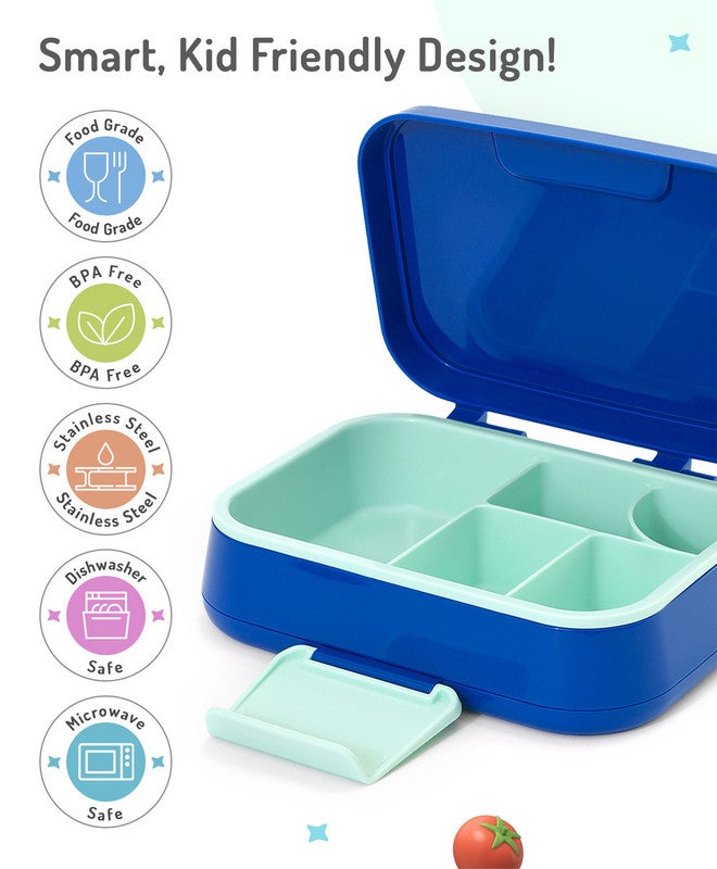 Bonfino Lunch Box with Spoon and Fork, Leak-Resistant Seal, Food-Grade PP and Silicone, Durable, 3 Years+, 1145 mL, 21.5 x 14.5 x 7.6 cm - Blue - Image 5