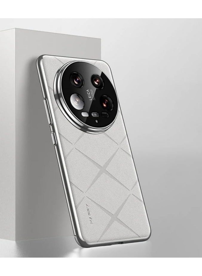 general Case Compatible with Xiaomi 14 Ultra, Ultra-thin Plain Leather Electroplated Frame Anti-Fingerprint Camera Lens Protection Cover for Xiaomi 14 Ultra