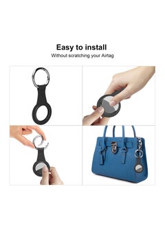 KASTWAVE Air Tag Leather Case, Air Tag Holder with Key Ring Tags Chain, Anti-Scratch Airtag Keychain, Airtag Pet Tag Tracker Cover, Airtag Accessories, Black - 4Pcs  - Image 3