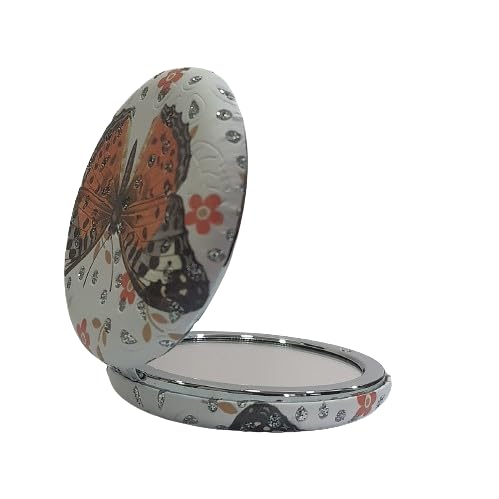 Portable Compact Metal and Glass Mirror with Butterfly Print and Stones 2x1 Magnification for Makeup and Bags for Women  - Image 3