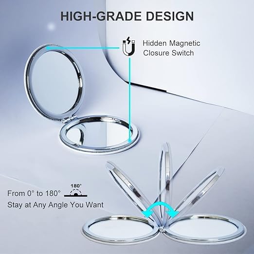 Portable Compact Metal and Glass Mirror with Butterfly Print and Stones 2x1 Magnification for Makeup and Bags for Women  - Image 4