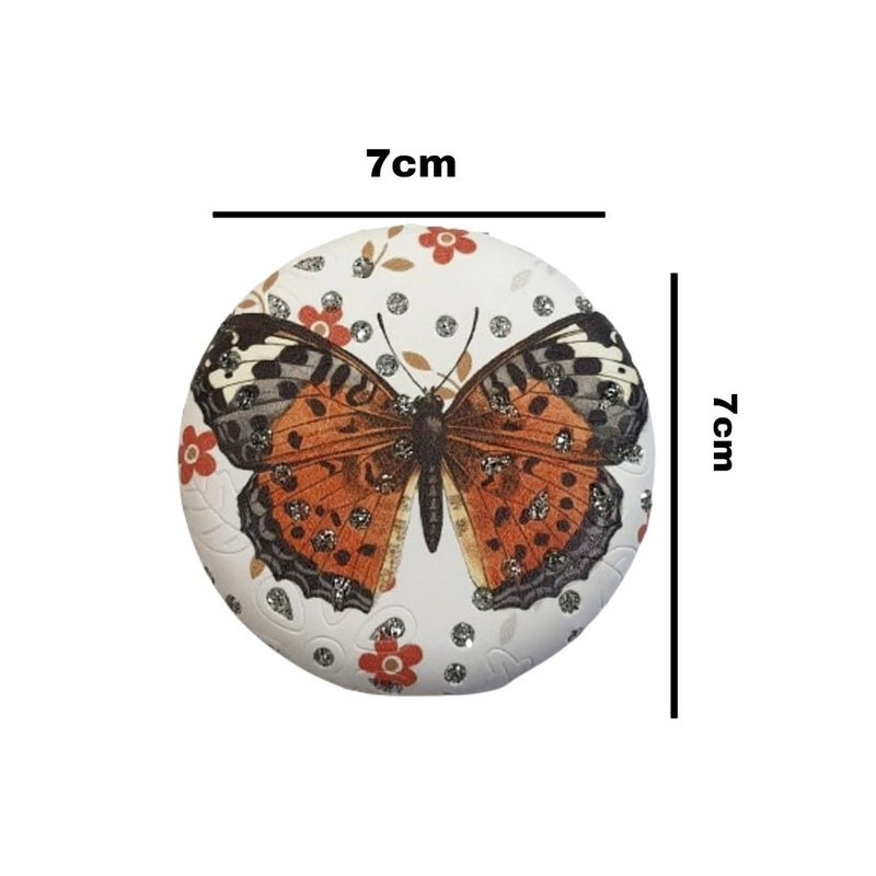 Portable Compact Metal and Glass Mirror with Butterfly Print and Stones 2x1 Magnification for Makeup and Bags for Women  - Image 2