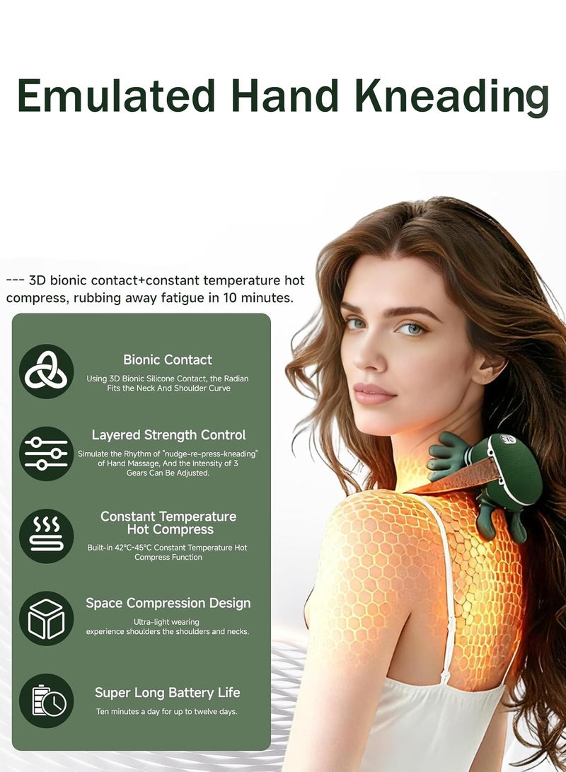 CUBEXELL New Biomimetic Heated Massager Portable Acupressure Neck and Back Massager Electric Deep Tissue 4d Kneading Massage Simulated Human Hand Design Relieves Pain and Relaxes Muscles (Green) - Image 2