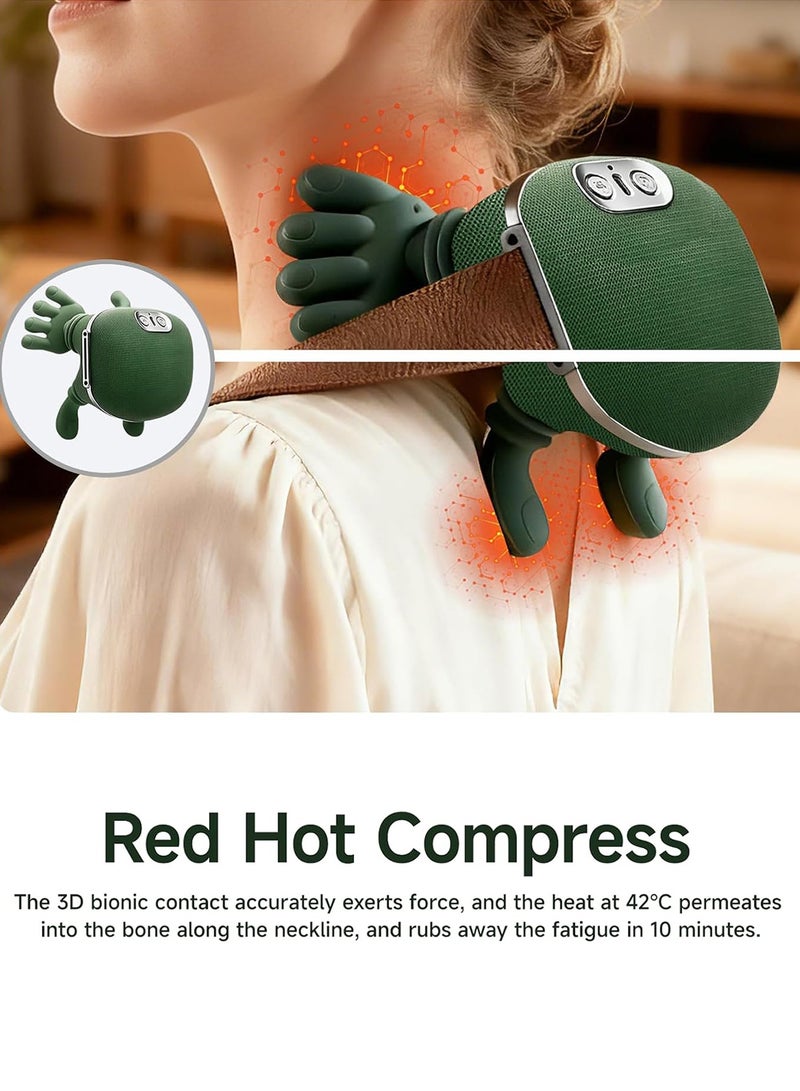 CUBEXELL New Biomimetic Heated Massager Portable Acupressure Neck and Back Massager Electric Deep Tissue 4d Kneading Massage Simulated Human Hand Design Relieves Pain and Relaxes Muscles (Green) - Image 4
