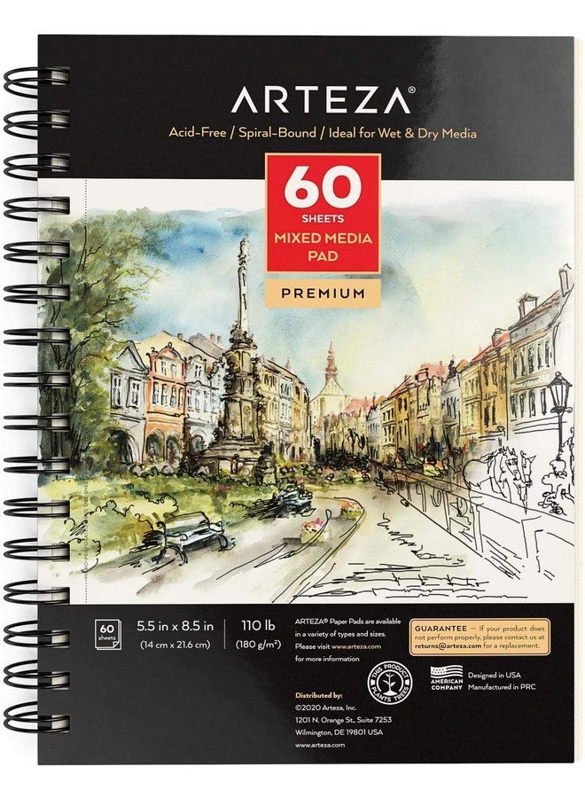 آرتيزا دفتر رسم ARTEZA متعدد الوسائط، 5.5 × 8.5 بوصة، عبوة من 3 قطع، 60 ورقة لكل قطعة، مغلف بورق حلزوني مثقوب بدقة للوسائط الرطبة والجافة - Image 3