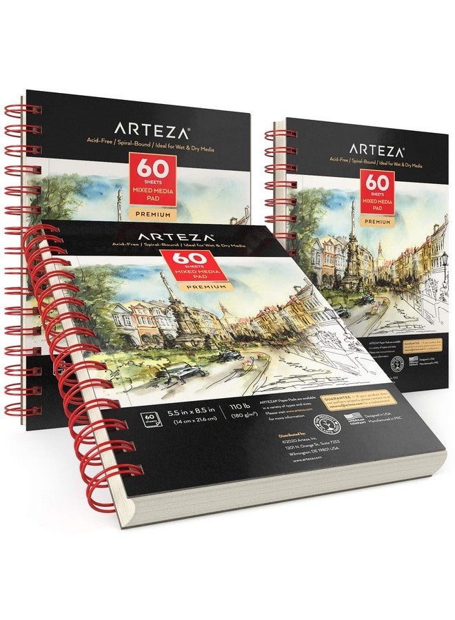 آرتيزا دفتر رسم ARTEZA متعدد الوسائط، 5.5 × 8.5 بوصة، عبوة من 3 قطع، 60 ورقة لكل قطعة، مغلف بورق حلزوني مثقوب بدقة للوسائط الرطبة والجافة - Image 4