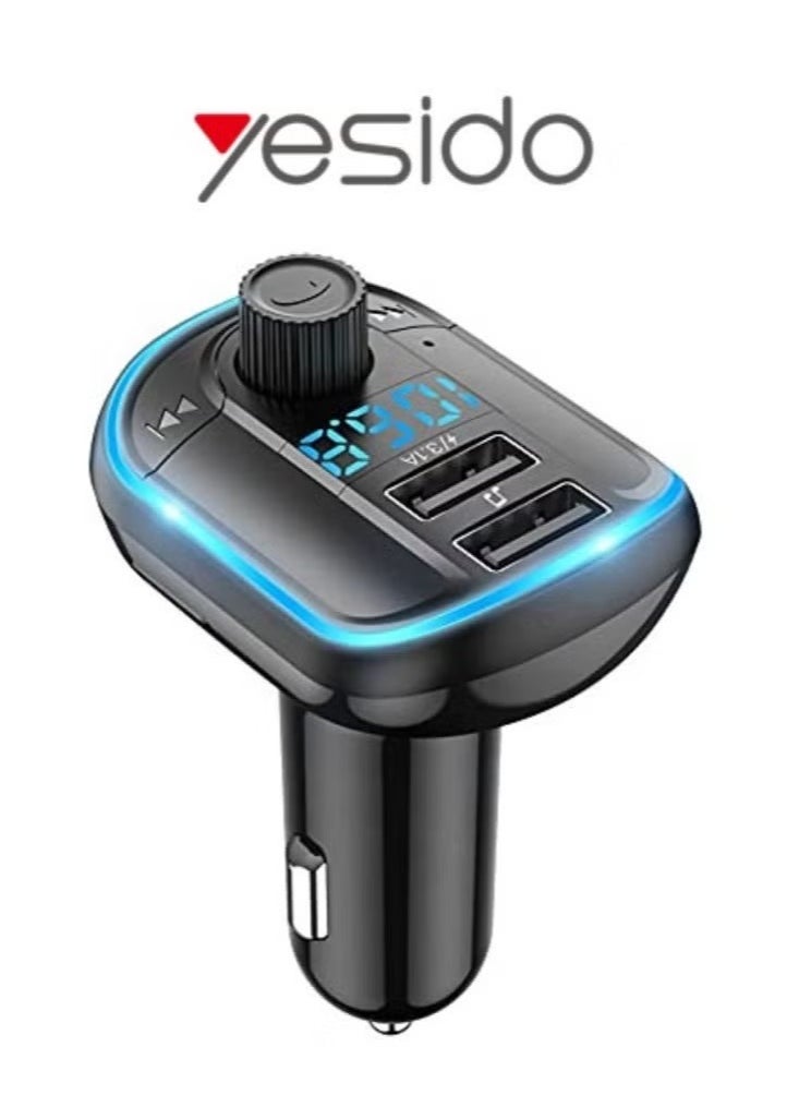 Yesido Y44 Bluetooth V5.0 FM Transmitter Car Charger – Dual USB 3.1A Ports with Wireless Audio Streaming, RGB LED Backlit Display, HiFi Music Playback, Built-in Microphone for Hands-Free Calls – Universal for iPhone, Samsung, Huawei, Android & More  - Image 1