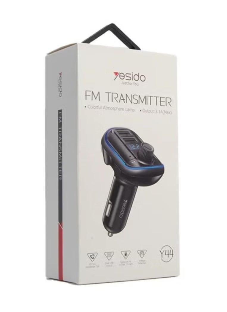 Yesido Y44 Bluetooth V5.0 FM Transmitter Car Charger – Dual USB 3.1A Ports with Wireless Audio Streaming, RGB LED Backlit Display, HiFi Music Playback, Built-in Microphone for Hands-Free Calls – Universal for iPhone, Samsung, Huawei, Android & More  - Image 3