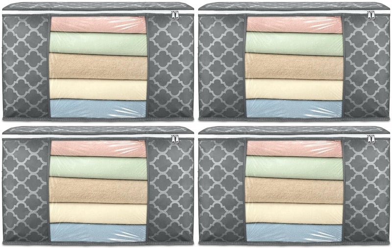 Acnos Clothes Storage Organizer Grey Design White Chain 4 Piece Non Woven Large Size Cloth Cover Set Pack Of 4 - Image 1
