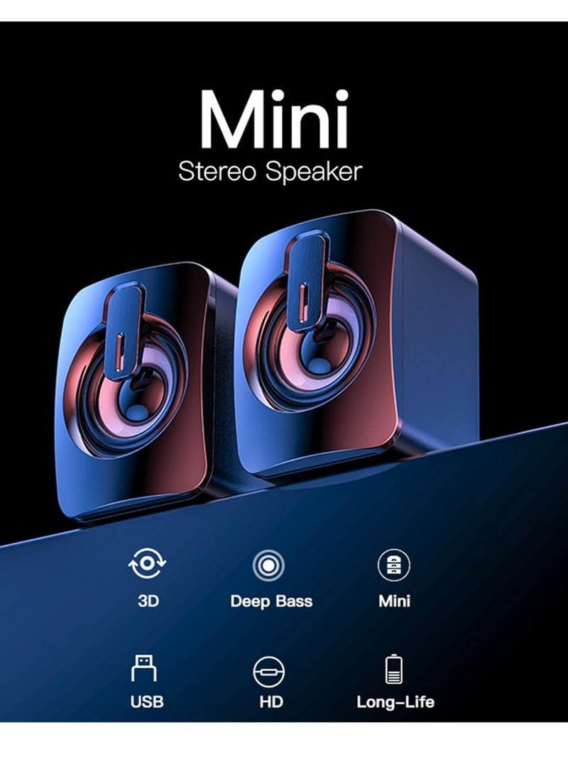 Mini Computer Speaker USB - 3W*2 RGB Lights Wired Stereo - 3.5mm Jack + 2.0 USB Powered For Gaming/Movie/Music/PC/Laptop - Image 3