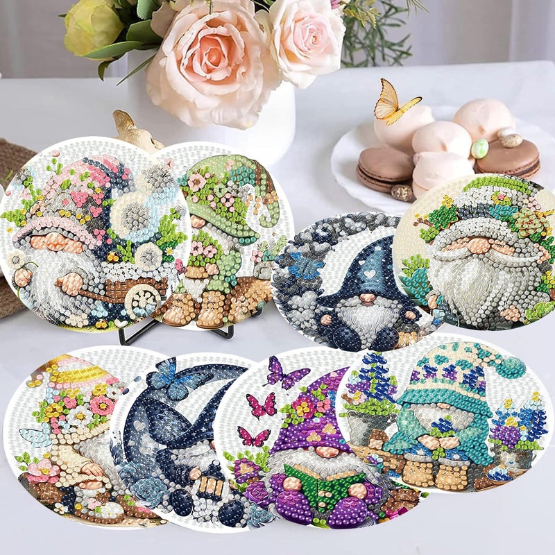 mrpwnle 8 Pack Diamond Art Coasters Kits - Gnomes Diamond Painting Coasters Kit Set with Holder Cork Pads, DIY Non Slip Coaster Craft Kits for Adults Beginners Ideal Gifts - Image 2