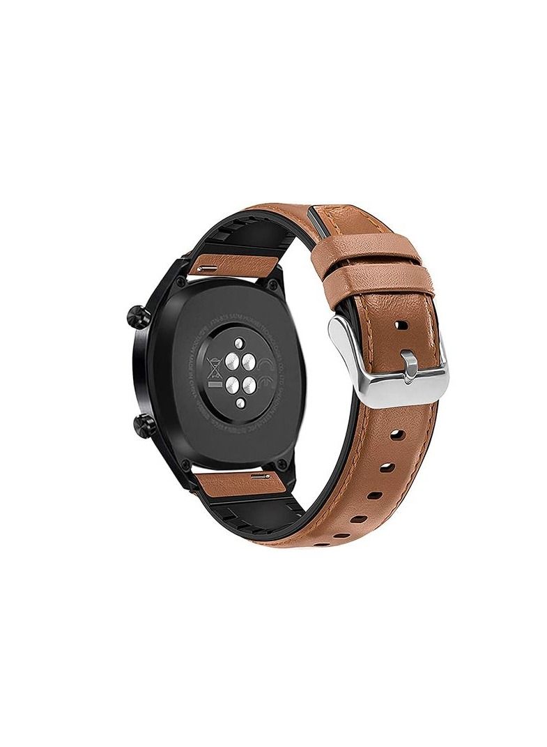 22mm Silicone Leather Replacement Strap Watchband For Huawei Watch GT4 Max Smart Watch 46mm - Camel Silver Buckle - Image 1