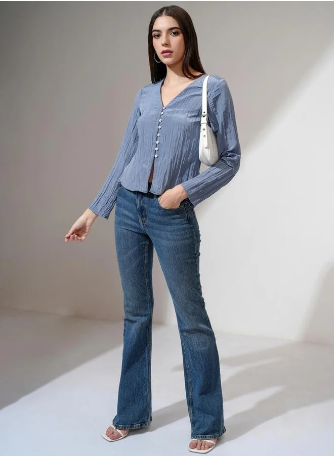 طوكيو توكيز Textured V-Neck Buttoned Top