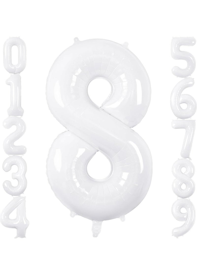 ThePartyPopper White Number Balloons 40 Inch Helium Number 8 Balloon for Birthday Party Anniversary Decoration  - Image 1