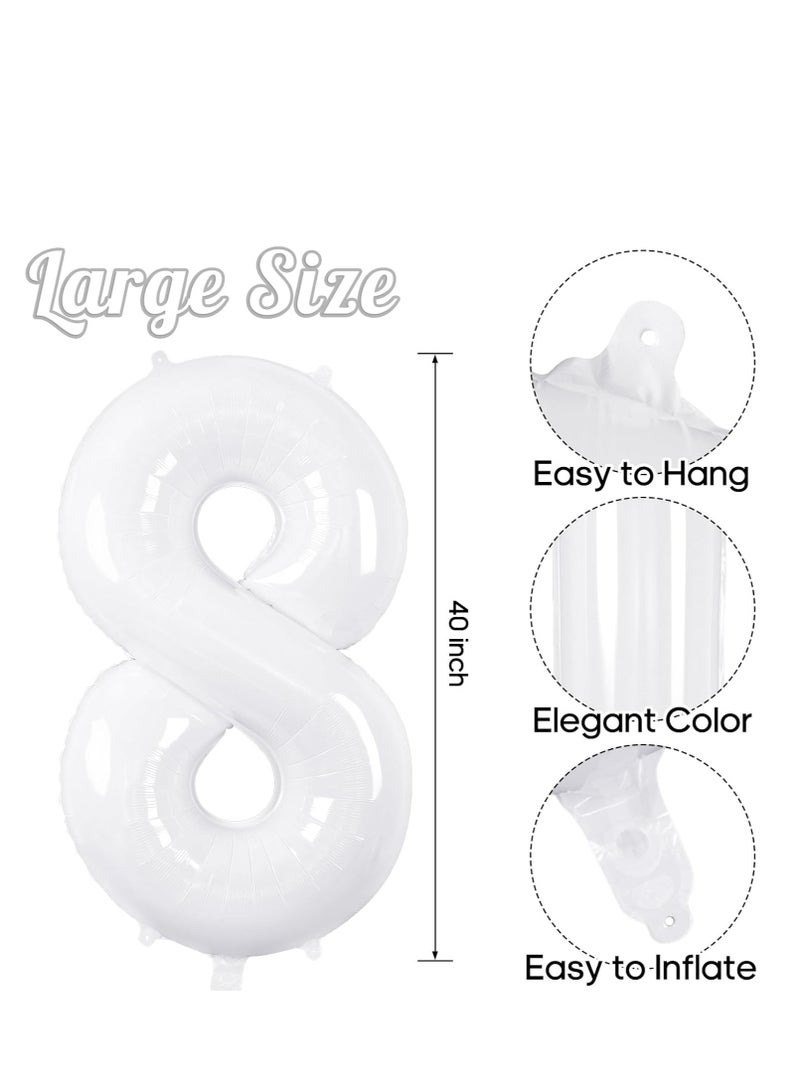 ThePartyPopper White Number Balloons 40 Inch Helium Number 8 Balloon for Birthday Party Anniversary Decoration  - Image 2