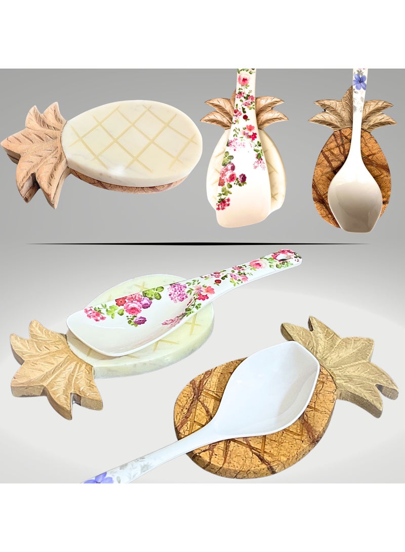 Souq DESIGNS Spoon Rest, Spatula Stand Set of 2 Pc for Kitchen Countertop Ceramic Utensil Holders - Non-Slip Organizer Rack for Cutlery, Cooking Tools, Tableware, Wooden, Marble, Home Buffet Accessories  - Image 1