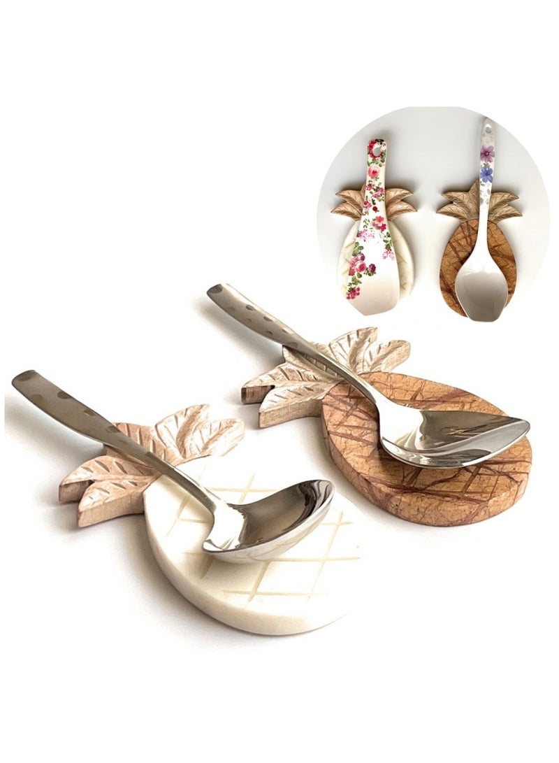 Souq DESIGNS Spoon Rest, Spatula Stand Set of 2 Pc for Kitchen Countertop Ceramic Utensil Holders - Non-Slip Organizer Rack for Cutlery, Cooking Tools, Tableware, Wooden, Marble, Home Buffet Accessories  - Image 2