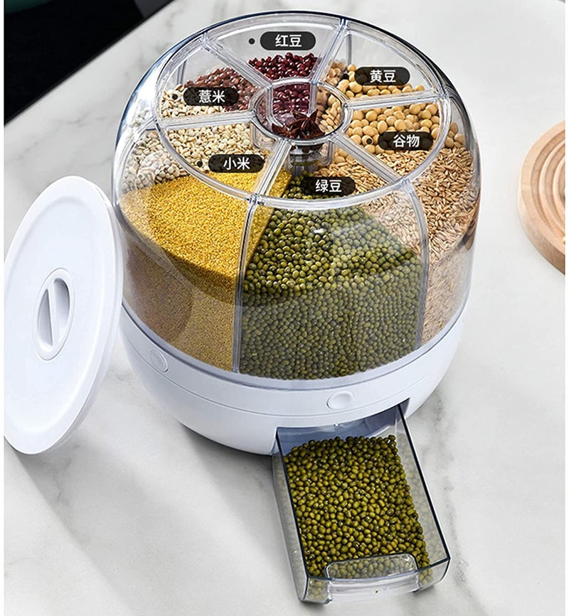 Jolfay 6-Grid Rotating Rice Dispenser - Storage Bucket for Grains, One-Click Output, Visible and Round, 29x29x29 cm - Image 5