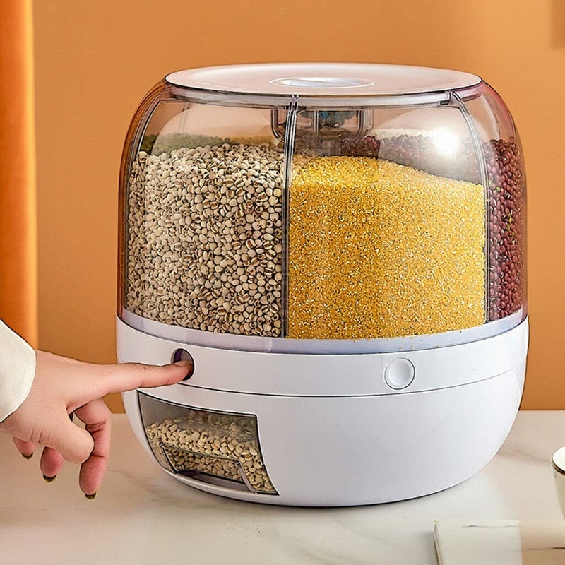 Jolfay 6-Grid Rotating Rice Dispenser - Storage Bucket for Grains, One-Click Output, Visible and Round, 29x29x29 cm - Image 1