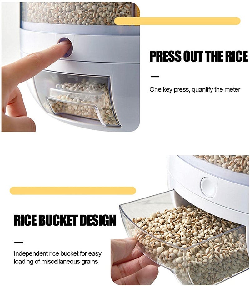 Jolfay 6-Grid Rotating Rice Dispenser - Storage Bucket for Grains, One-Click Output, Visible and Round, 29x29x29 cm - Image 3