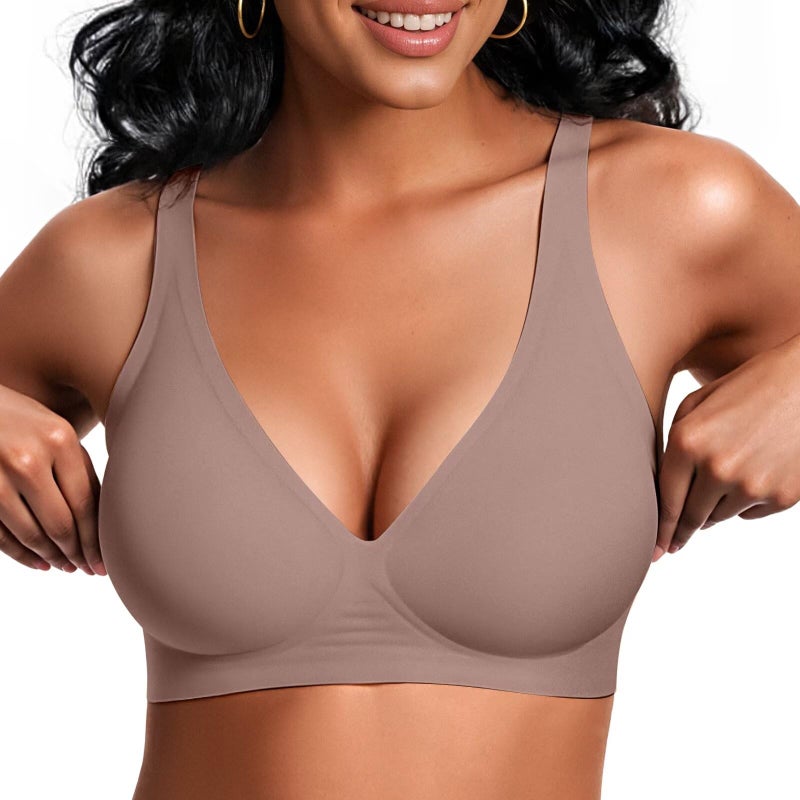 Vertvie Jelly Wireless Bras for Women Push Up Plunge Seamless T-Shirt Bras No Underwire Supportive Full Coverage Bralettes(Grey,XX-Large) - Image 1