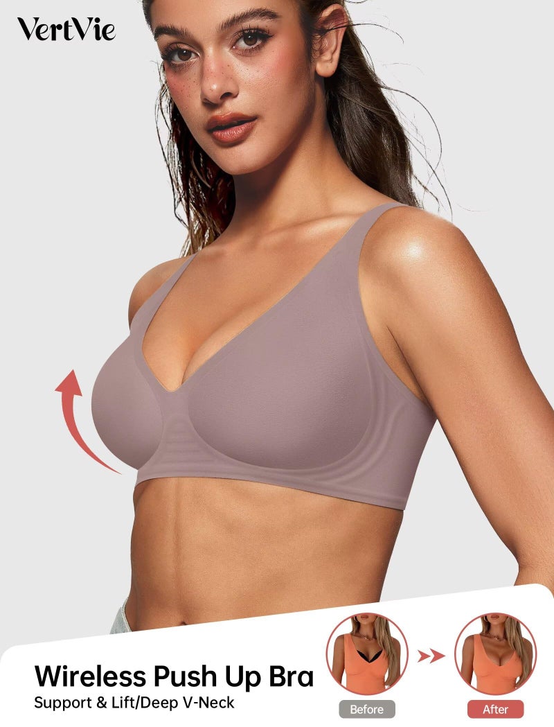 Vertvie Jelly Wireless Bras for Women Push Up Plunge Seamless T-Shirt Bras No Underwire Supportive Full Coverage Bralettes(Grey,XX-Large) - Image 2