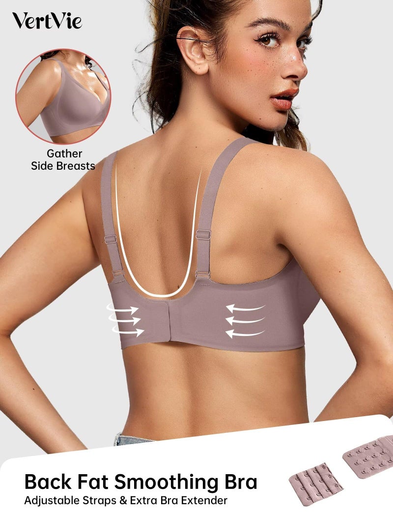 Vertvie Jelly Wireless Bras for Women Push Up Plunge Seamless T-Shirt Bras No Underwire Supportive Full Coverage Bralettes(Grey,XX-Large) - Image 3