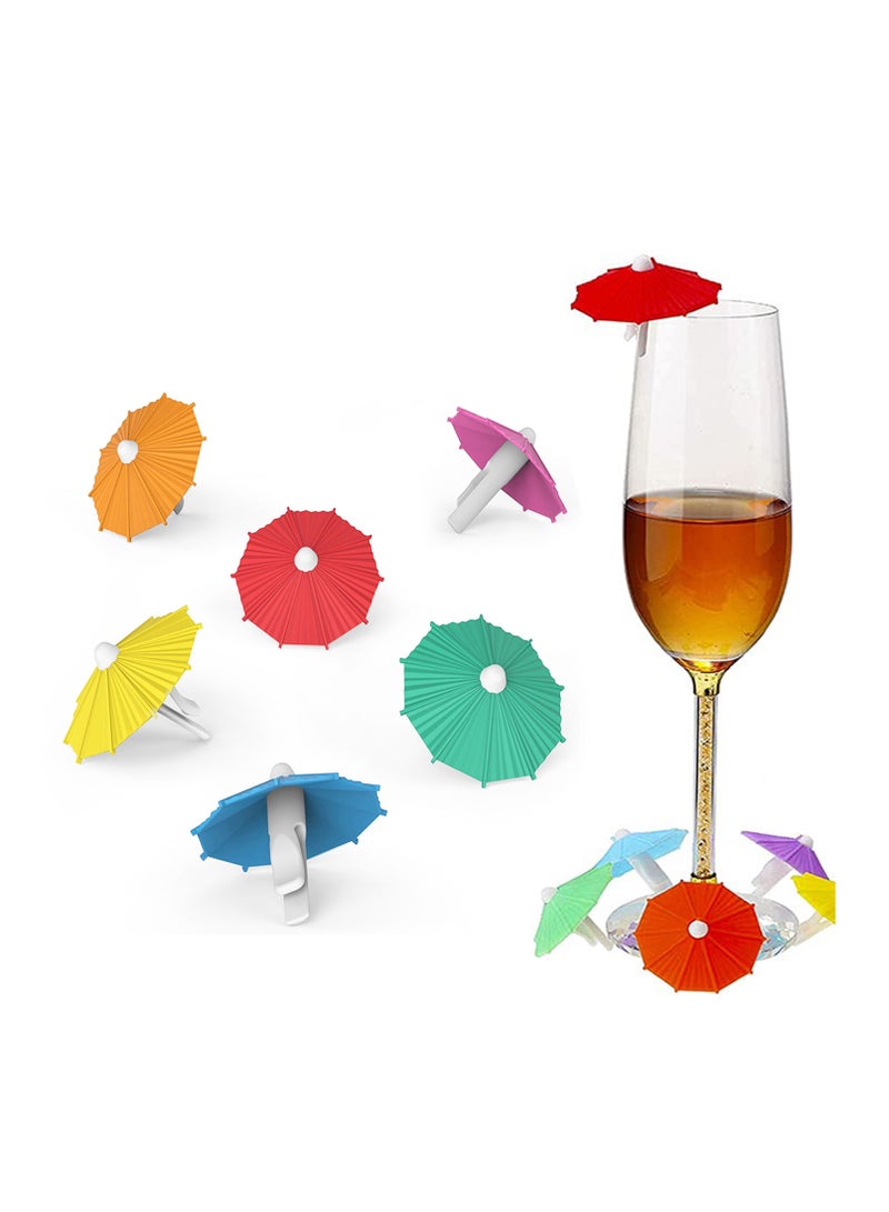 Y&D Umbrella Drink Markers, Silicone Glass Markers Tags Set of 6 with Cup Clip Label for Party Wedding Beach Brithday Kids Family  - Image 2