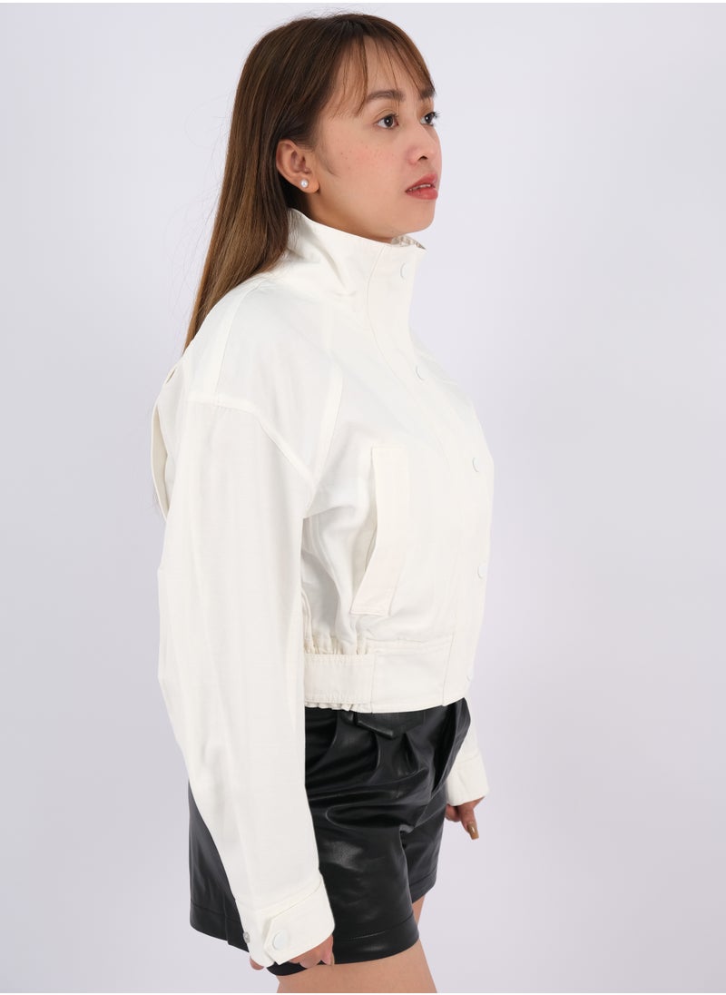 ONLY - Women’s High Neck Double Pockets Button Down Jackets in New Cream - Image 1