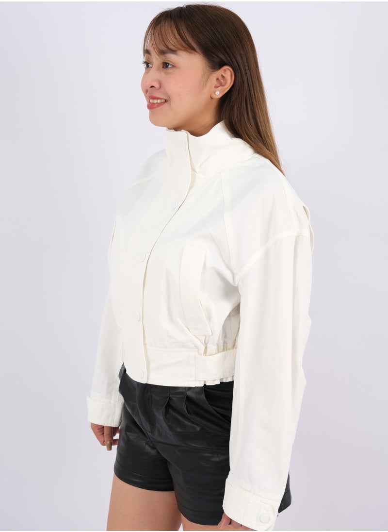 ONLY - Women’s High Neck Double Pockets Button Down Jackets in New Cream - Image 1