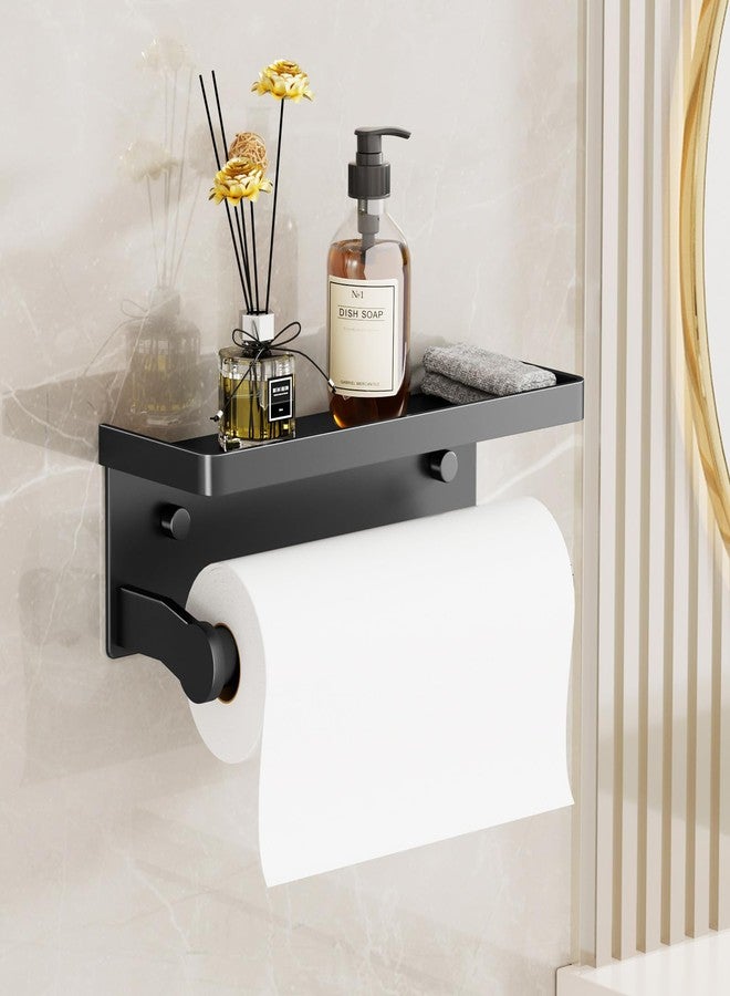 Dr.DJ Black Paper Towel Holder with Shelf, Wall Mount Paper Towel Holder for Bathroom Kitchen, Hand Towel Rack Holder,Paper Roll Holder with Self Adhesive & Screw,RV - Image 1