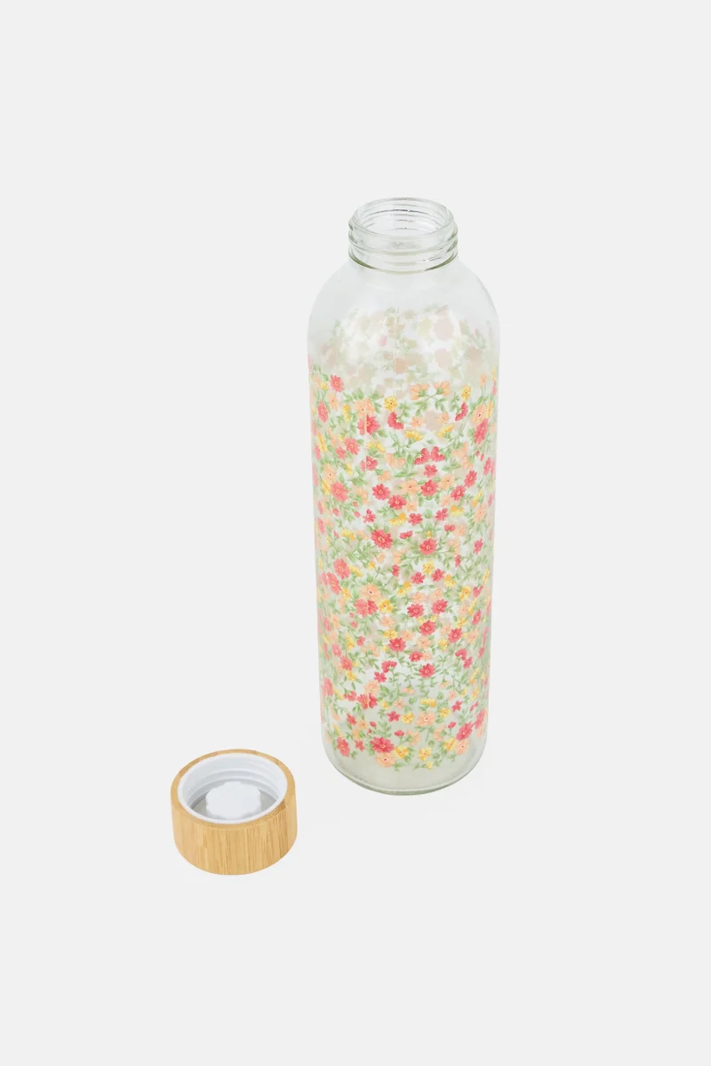 Muy Mucho Floral Print Glass Water Bottle 720ml, Multicolor