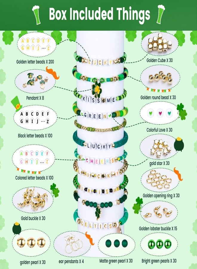 Goldwise 3900 Pcs St. Patrick's Day Bracelet Making kit with Clay Beads Glass Seed Beads, 18 Colors Beads for Jewelry Making with 3 Styles Letter Beads and Charms, Craft Gift for Kids Adults - Image 3