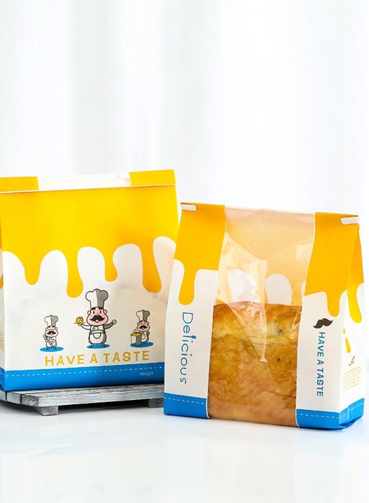 SYOSI Bread Bags for Homemade Bread, 50 Pack Large Paper Bread Bags with Window, Bakery Bags Bread Storage Bags, Printed Tin Tie Tab Lock Loaf Bags for Food Packaging Storage, for Toast, Cookie, Bread  - Image 1
