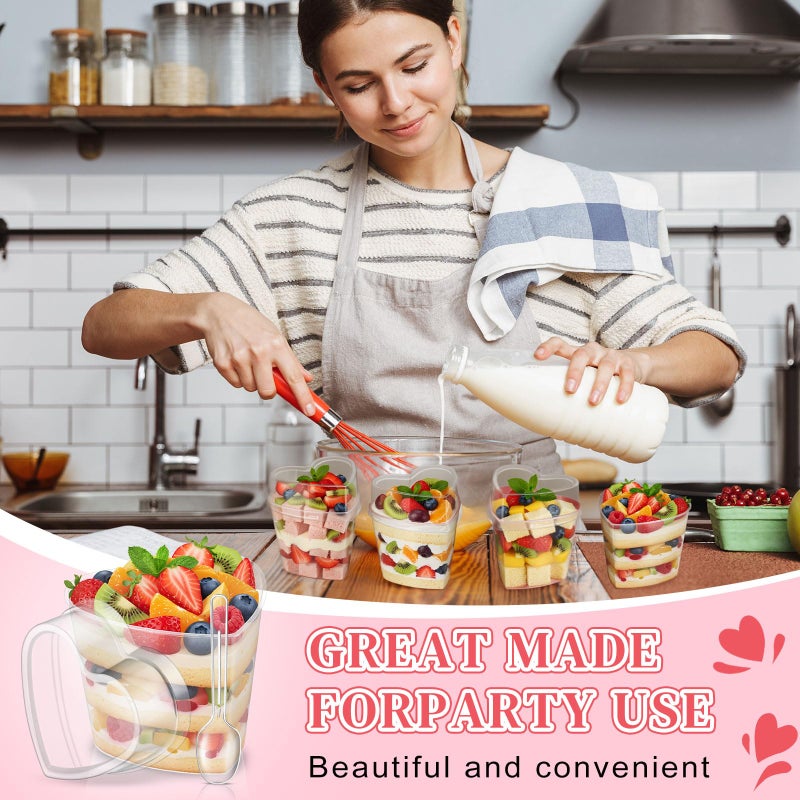 Sliner 100 Pack 5 oz Valentine's Day Heart Shaped Dessert Cups with Lids and Spoons Plastic Dessert Container Heart Shaped Bowls Disposable Parfait Pudding Shooter for Valentine Wedding Party (Clear) - Image 4