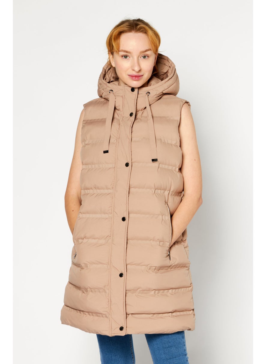 BCBGeneration - Women Plain Puffer Vest, Latte - Image 1