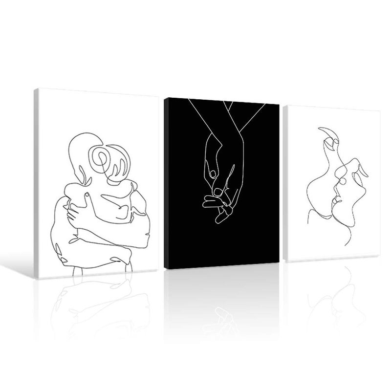 Chadow Artwork Couples Wall Decor Minimalist Line Wall Art Abstract Love Painting Black and White Line Drawing Art Hug Kiss Holding Poster Prints for Bedroom Bathroom Living Room Wall Decor - Image 2