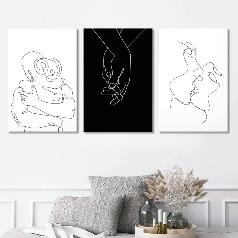 Chadow Artwork Couples Wall Decor Minimalist Line Wall Art Abstract Love Painting Black and White Line Drawing Art Hug Kiss Holding Poster Prints for Bedroom Bathroom Living Room Wall Decor - Image 5