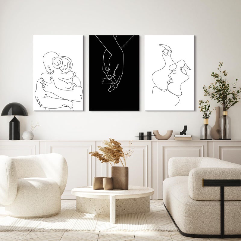 Chadow Artwork Couples Wall Decor Minimalist Line Wall Art Abstract Love Painting Black and White Line Drawing Art Hug Kiss Holding Poster Prints for Bedroom Bathroom Living Room Wall Decor - Image 1