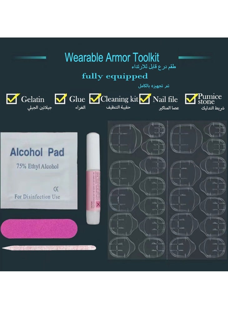 جوسكوين أظافر لاصقة 24 قطعة، نصائح أظافر قابلة للارتداء بتدرج طويل وعصري، ملصقات أظافر مزيفة بأسلوب فرنسي لامع مع أحجار الراين، سهلة الاستخدام لإنشاء أسلوب أظافر أنيق وجذاب، أظافر أكريليك مزيفة مع مجموعة غراء. - Image 4