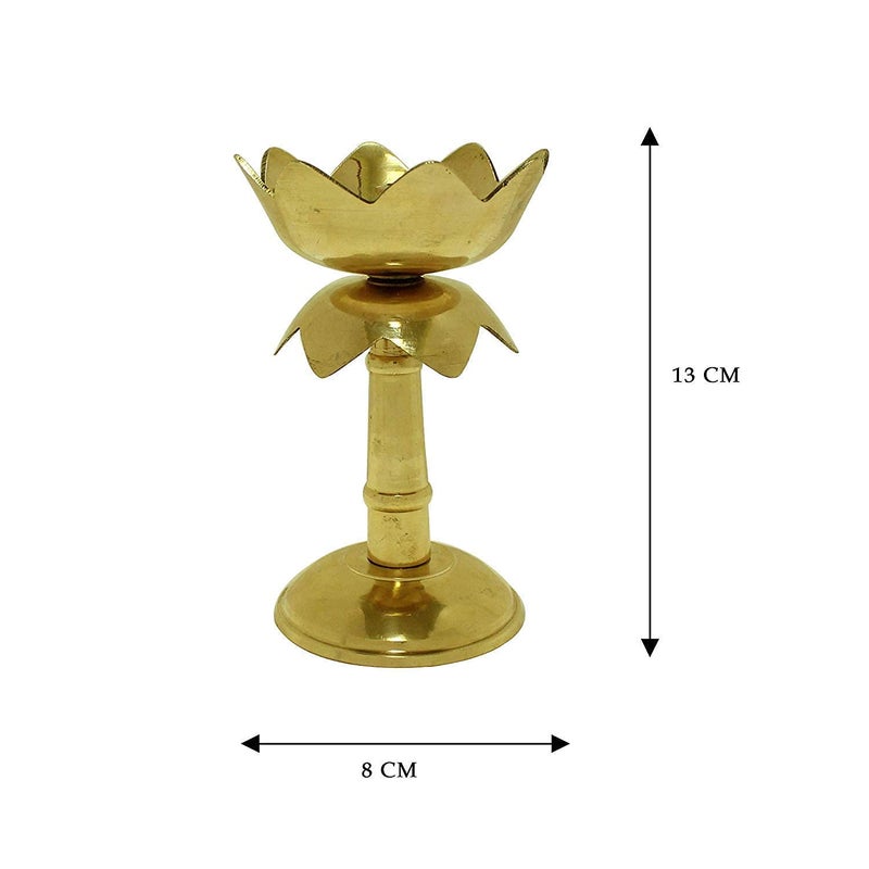 JAMB JAMB ure Brass Diya for Puja Temaple Decoration Deepam Kundulu Puja Set Lotus Shape Pillar Diya Stand Oil Lamp for Home Mandir Pooja for Diwali Articles Decor Gifts Size 5 Inch Set of 2  - Image 4
