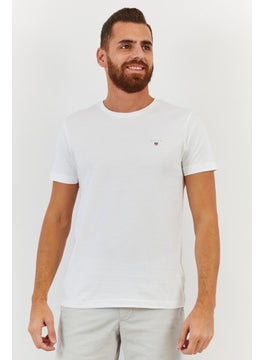 GANT Men Crew Neck Short Sleeve Embroidered Logo T-shirt, White  - Image 1