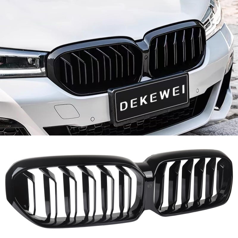 DEKEWEI G30 Grille Double Slats Gloss Black Grill Front Kidney Grille Compatible with BMW 5 Series G30 2021 2022 2023 520i 530i 540i M550i xDrive