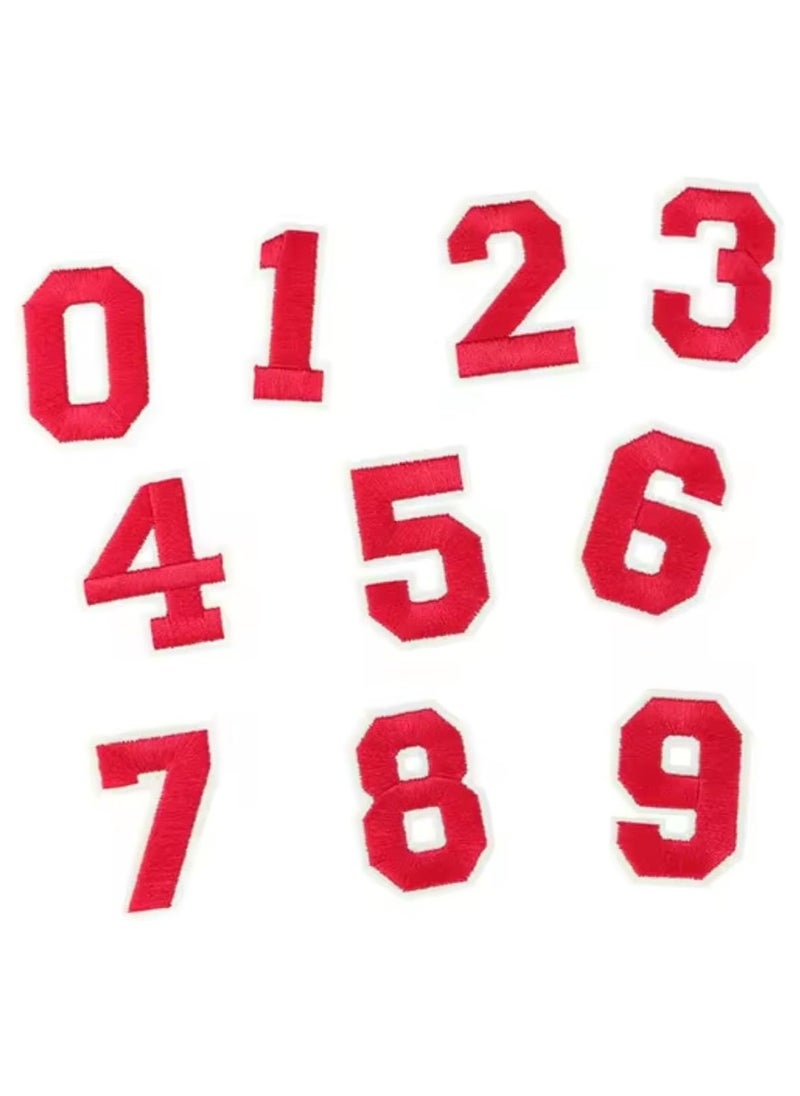 SOLDOUT 10 PCS/Set 0-9 Numbers Colorful Number Digit Fabric Embroidery Letter Patches Iron on Applique Sewing Supplies For DIY Jackets Apparel Decor (Set of 10, Red)  - Image 1