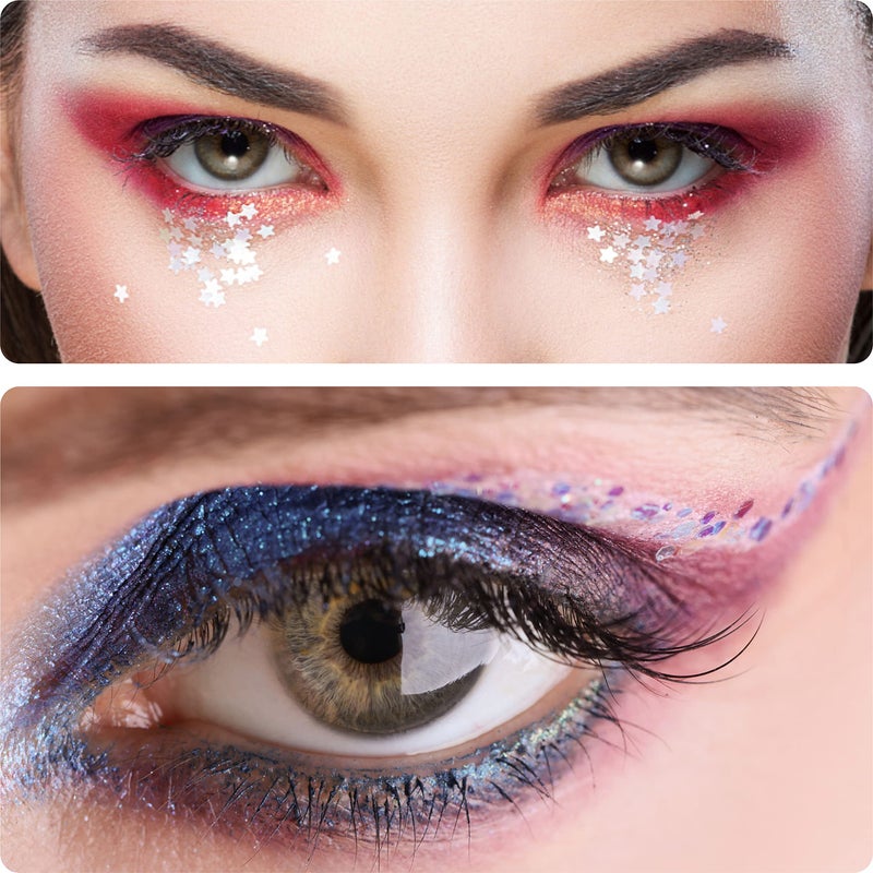 DECOYARDOO Face Jewels 6 Sheets Face Gems Stick On, 10g Chunky Glitter, Face Jewelry Rhinestones Crystals Stickers, Fairy Euphoria Eye Body Makeup Rave Clothes Festival Outfit Accessories - Image 3