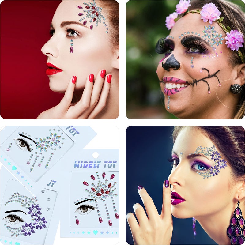 DECOYARDOO Face Jewels 6 Sheets Face Gems Stick On, 10g Chunky Glitter, Face Jewelry Rhinestones Crystals Stickers, Fairy Euphoria Eye Body Makeup Rave Clothes Festival Outfit Accessories - Image 4