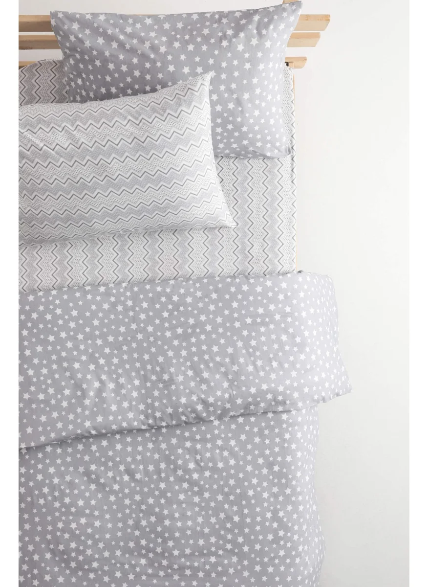 Favora Star Cotton Single Duvet Cover Set with Fitted Sheets - Gray